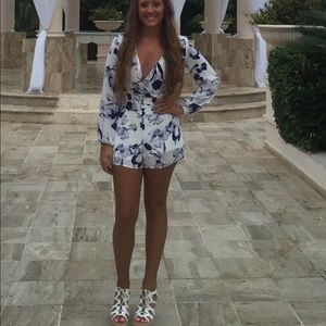 Blue and White Floral Romper